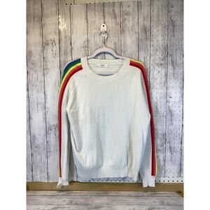 Avara Rainbow-Trim Cold-Shoulder Wool Sweater Size Medium